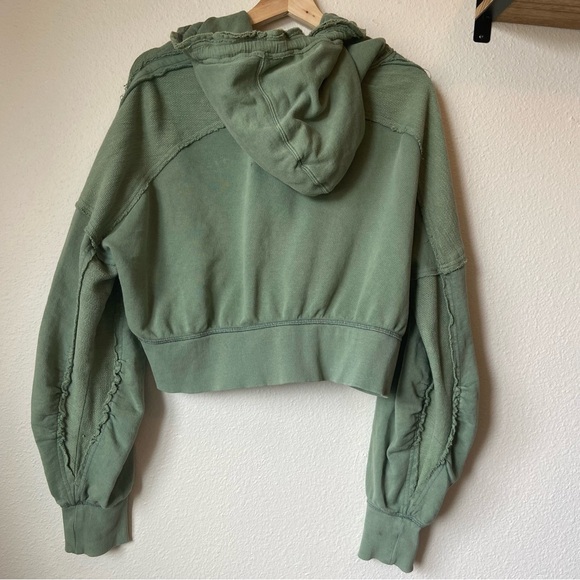 Free People Patchwork Cropped Hoodie Jacket Khaki Green - Picture 3 of 10